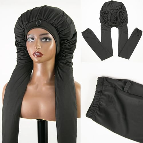 Bonnet for Braids, Braid Bonnets for Sleeping Women, Long Hair for Women, 2 in 1 Hair & Braids Protection - color: New Black