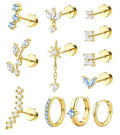 ORAZIO 16 Gauge Cartilage Earrings for Women Flat Back Hypoallergenic Surgical Steel Small Flatback Stud Hoop Cartilage Earring Stack Set Daith Conch Tragus Helix Piercing Jewelry Single PC - color: 14K Gold Plated+Blue CZ