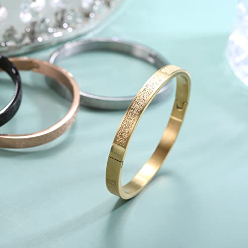 Qitian Islamic Jewelry Gifts for Women Allah Gold Bangles Bracelets Ayatul Kursi Arabic Cuff Bracelet for Women Men Islam Eid Ramadan New Year Gifts - color: L--Oval - women
