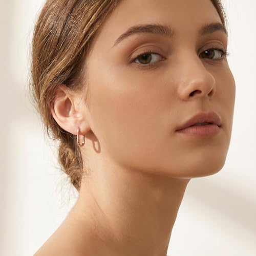 Reffeer 925 Sterling Silver U Hoop Earrings for Women Teens Minimalist Square Hoop Earrings U Huggie Earrings - color: C-Rose