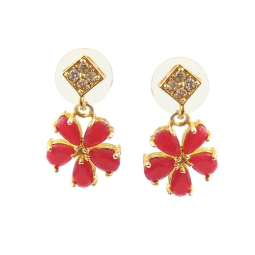 JewarHaat Indian Bollywood Necklace Set AD CZ Elegant Gold Plated Multi Stones Sparkling Crystals Choker with Earrings Fashion Jewellery for Women & Girls - color: Ruby Red