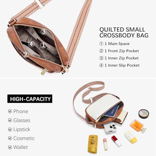 BOSTANTEN Quilted Crossbody Bags for Women Vegan Leather Purses Shoulder Handbags with Wide Strap - color: Q-beige With Black With Brown
