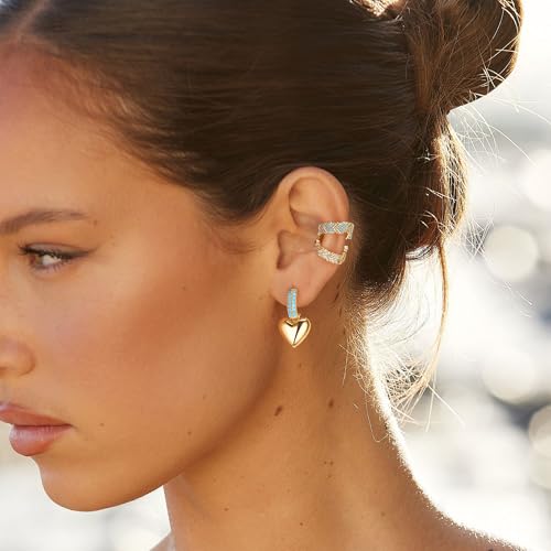 MTMY Gold Ear Cuff Earring for Women 14K Gold Plated Cubic Zirconia Non-Pierced Clip on Cartilage Chunky Ear Cuffs Hypoallergenic Jewelry - style: tur v