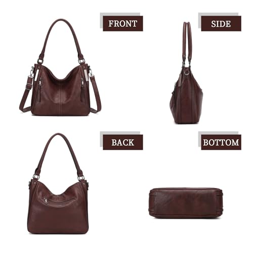 Shoulder Handbags for Women Large Soft Casual PU Leather Hobo Tote Purses - color: 01-coffee