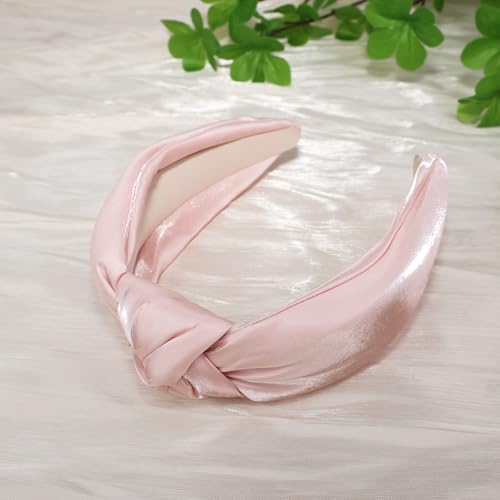 Pink Knotted Headbands for Women Satin Shine Non Slip Fashion Hair Bands for Sisters Girls Gifts - color: Silk Shine-Pink
