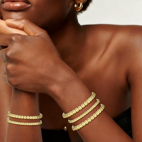 XIANNVXI 5PC Platinum Plated Silver Beaded Bracelet for Women Stretch Elastic Stackable Bead Ball Bracelet Trendy Set Women Dainty Jewelry - color: Gold A