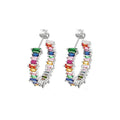 Savlano 14K Gold Plated Cubic Zirconia Multicolor Rainbow Round Hoop Stud Earrings for Women Comes with a Gift Box - color: White Gold
