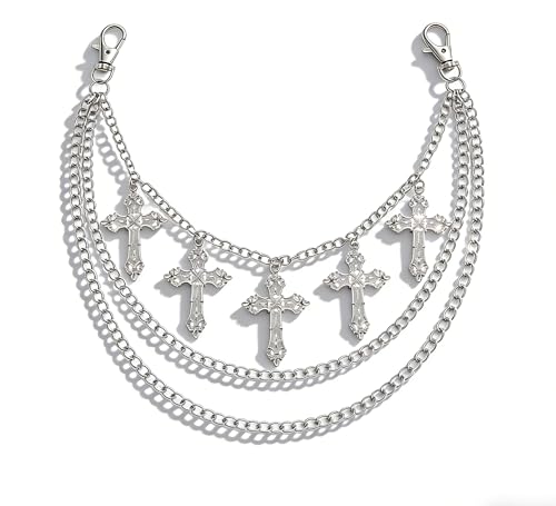 Layered Pants Chain for Men Women Punk Chain Hip Hop Jewelry Clothing Accessories Vintage Jeans Chains - style: Silver three layerded