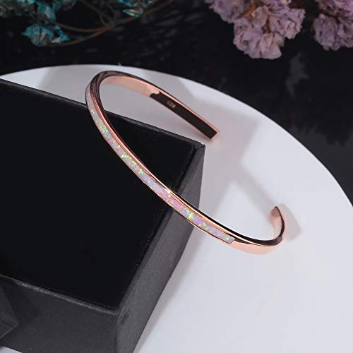 CiNily Womens Cuff Bracelet,Opal Bangle Bracelets Gold Plated Hypoallergenic Ladies Gemstone Open Cuff Bangle Bracelet - color: thin open cuff bracelet-pink color