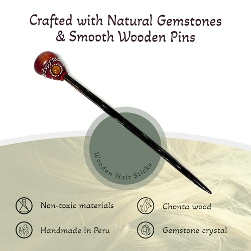 Mia Jewel Shop - Natural Tumbled Healing Gemstone Crystal Chonta Wooden Hair Sticks – Handmade Hair Sticks for Women | Hair Pins Boho Reiki Accessories, Fashion Gifts (Dark Orange Agate) - color: Dark Orange Agate