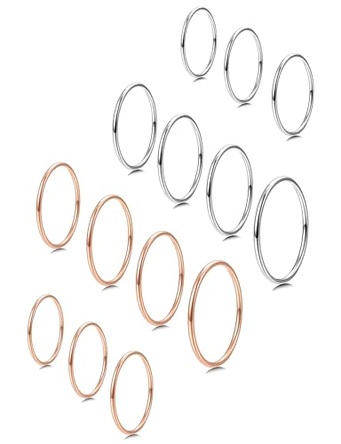 MILACOLATO 1mm Stainless Steel Stacking Rings for Women | Thin 14K Gold Plated Band Rings | Stackable Knuckle Rings Thumb Pinky Midi Rings | Comfort-Fit Size 3/4/5/6/7/8/9 - color: 14pcs Silver&Rose-Gold Tone