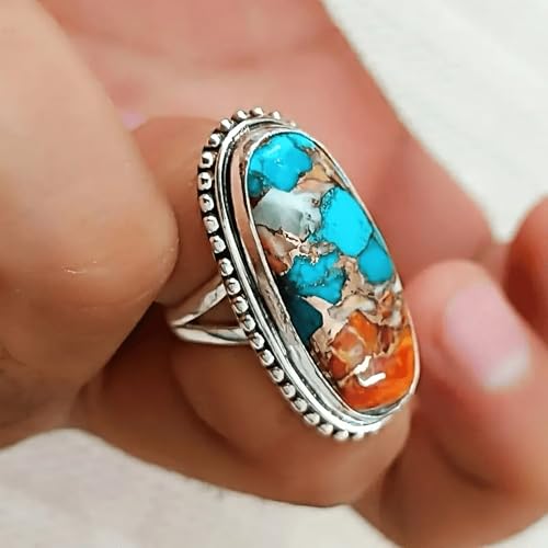 Boho Turquoise Rings for Women Western Turquoise Rings Silver Knuckle Statement Ring Stackable Wedding Ring Turquoises Jewelry Dresses Accessories