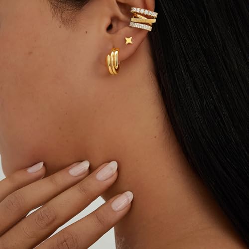 DREMMY STUDIOS Women Ear Cuff Non Piercing | 14K Gold Plated Cubic Zirconia Fake Earrings Wrap Clip on Cartilage Earring | Lightweight Hypoallergenic Jewelry SINGLE EAR CUFF - style: Sparkle CZ