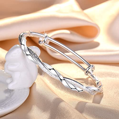 Sterling Silver Bangle Bracelets for Women,Fashion Jewelry Simple Adjustable 925 Silver Cuff Bangles for Women Mom Wife Valentine Mothers Day Gift - color: style-5