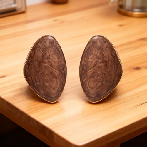 Statement Earrings for Women Big Earrings Large Statement Earrings Chunky Irregular Geometric Drop Dangle Earrings Oval Round Pebble Shape Earrings Chunky Jewelry - style: Brown