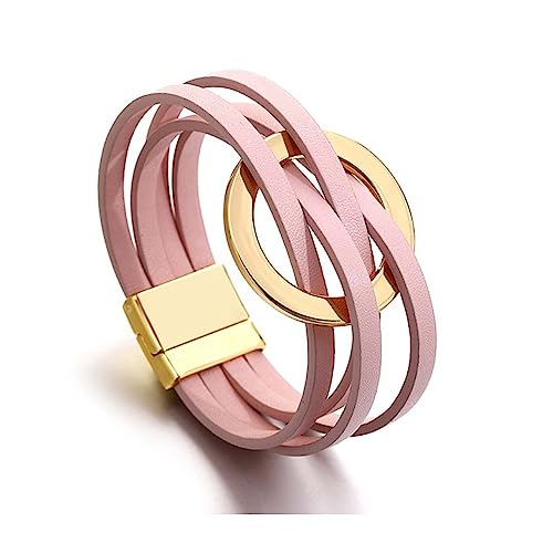 Long tiantian Leather Wrap Bracelets for Women Circle Rhinestones Boho Layered Bracelet Cuff Bangle Bracelet Jewelry Birthday Gifts for Women Holiday Outfits - color: A5:pink