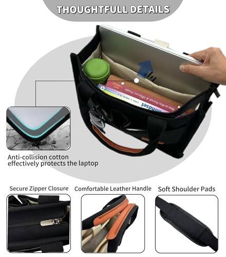 Large Canvas Tote Bag for Women Work Tote Bags with Pockets Laptop Crossbody Purses Everyday Bag Handbags for Travel - color: New Upgrade Plus Black