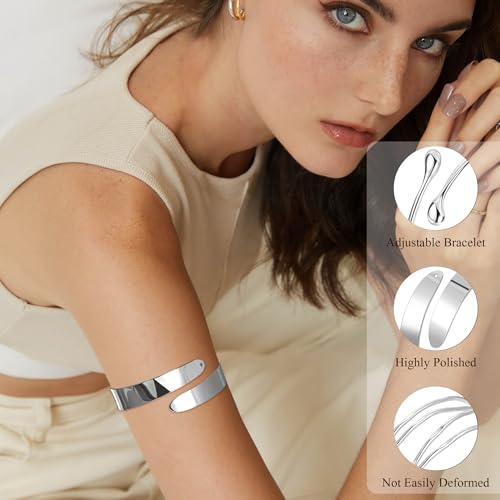 4Pcs Upper Arm Cuff for Women Open Adjustable Arm Bracelets Minimalist Coil Arm Armband Set - style: Silver-Style B