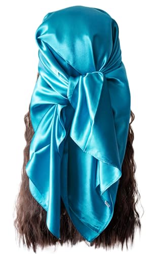 vabovin Satin Head Scarf for Women Solid Color, 35×35 in | Silk Feel Neckerchief, Hair Scarf, Fashion Bandana, Headscarf, Headband, Hair Wrap Sleeping, Daily Fashion Styling - color: 221 Blue