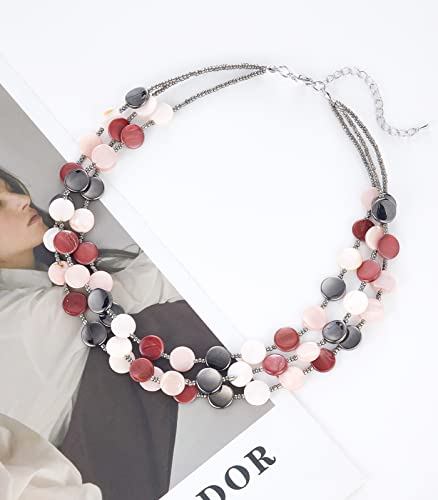 Noessla Layered Beaded Chunky Necklace for Women Boho Two-color Shell Statement Necklace Fashion Collar Costume Jewelry Gifts for Mum - color: Pink