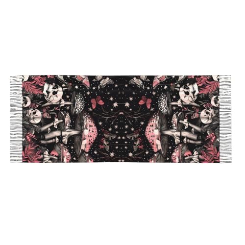 Skull Mushroom Hippie Scarf for Women– Winter Shawl with Tassels, Cozy Wrap for Women’s Festival & Casual Wear - color: Skull Hippie Mushroom
