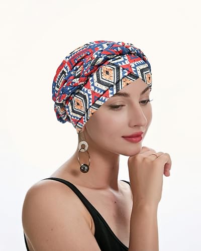 ZLYC Chemo Headwear for Women Pre Tied Turban Headwear Lightweight Beanie Hat - color: Boho Red