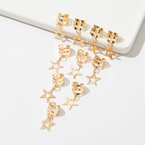 20 Pcs Hollow Star Hair Cuffs Gold Hair Braid Clips for Dreadlocks Twists Braids Jewelry Beads Pendants Accessories (Gold) - color: Gold