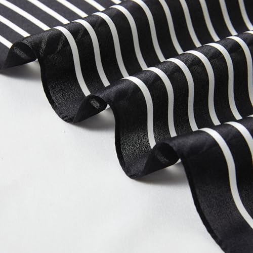 100% Mulberry Silk Neck Scarf 21''x21'' Small Square Hair Scarf for Women Men Lightweight Bandana Envelope Package - color: Classic Stripe- Black