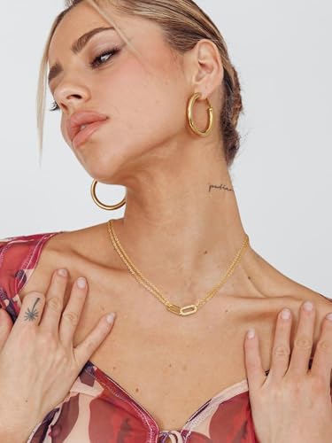 Freekiss Gold Pendant Necklace for Women, Dainty Diamond Necklaces for Women Simple 14K Gold Plated Paperclip Choker Necklaces Cute Minimalist Open Oval Necklaces Gold Jewelry for Women Gifts - color: Gold, style: Double Chunky Paperclip-gold