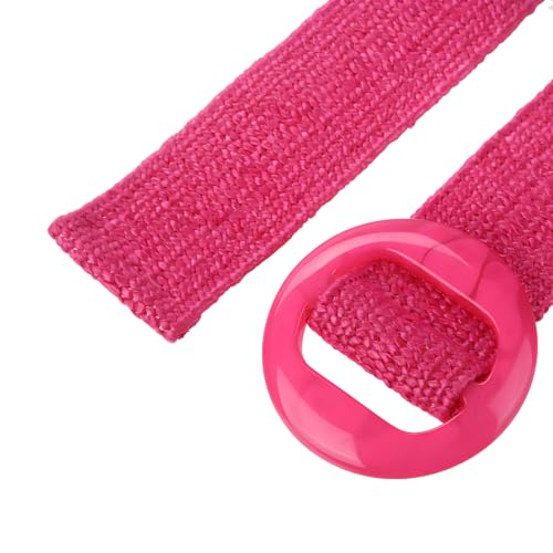 beltox fine Women PP Straw Braided Elastic Belt Solid Color with Round Buckle - color: Red, size: XS-XL(28-40 inch stretch range)