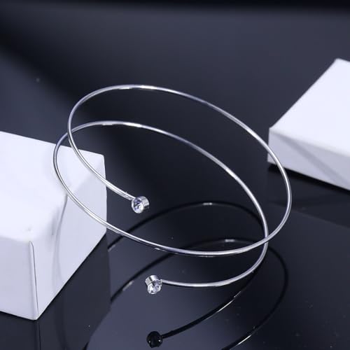 Women's 18k Gold Plated Arm Cuff Bracelet - Minimalist Silver Upper Arm Cuff for Cool - color: H-Silver