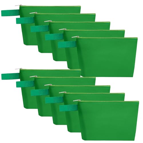 10 Pieces Cotton Canvas Makeup Bag with Bottom and Strap, Multi-Purpose Cosmetic Bag with Zipper Travel Toiletry Pouch, Blank DIY Craft Bag (Green, S) - color: Green, size: S