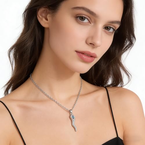 INFUSEU Italian Horn Necklace with Evil Eye for Women Protection Good Luck Gifts - color: Silver, style: Style B