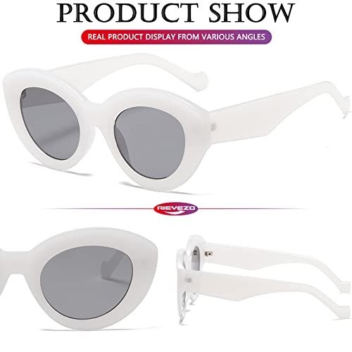 AIEYEZO Oversized Cat Eye Sunglasses for Women Cute Oval Thick Frame Cateye Sun Glasses Chic Retro Style Shades - color: 2 Set (Candy White + Blue)