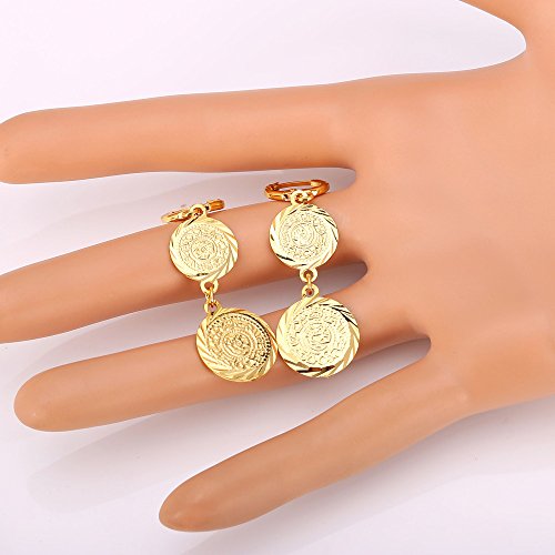 U7 Allah Necklace for Women/Men, 18K Gold Plated Square/Oval/Coin/Heart/Crescent Moon Islamic Pendant Necklace Muslim Jewelry with Chain - color: 09.Ancient Coin Earrings