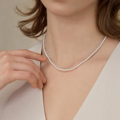 ARSIS 18K Gold Plated Shell Pearl Necklace for Women, 35"/45" Long Dainty Pearl Layering Necklace Beaded Choker, Vintage Boho Strand Necklace Vacation Jewelry Gift for Birthday Anniversary Party - color: Silver Ring Pendant