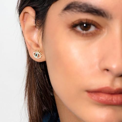 18K Gold Love Knot Stud Earrings for Women Statement Button Pearl Stud Earrings Minimalist Cute Small Post Earring - color: 9.Evil eye