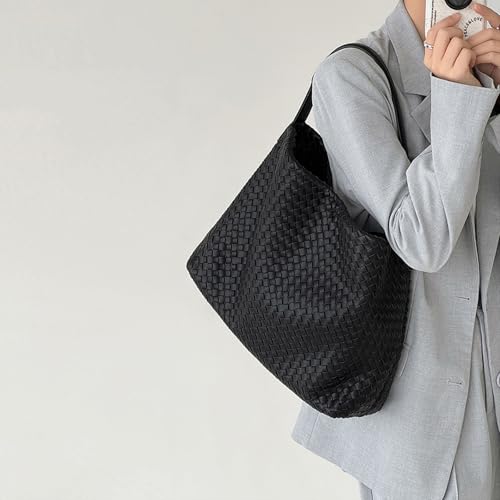 JINMANXUE Women Boston Bag, Woven Hobo Tote Handbag and Purses, Female Satchel Messenger Bags, Fashion Shoulder Crossbody Bag - color: Black