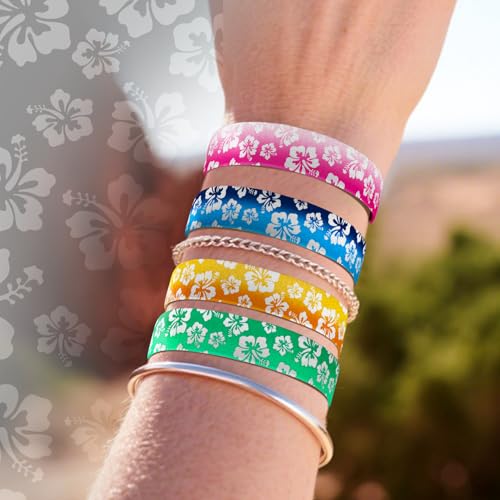 4 Pcs Surfer Beach Bracelets for Men Women Inspirational Elastic Comfy Summer Reversible Wristband Gifts Friendship Bracelets - color: Hawaiian Floral-Bracelets, size: (6.8") Small