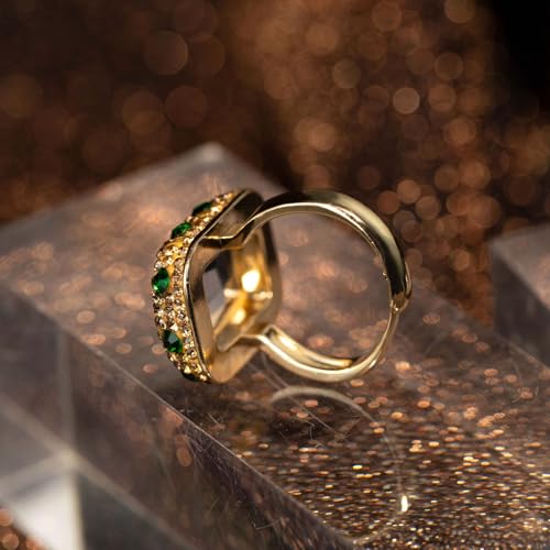 HZMAN Crystal Ring for Women Retro Antique Rhinestone Ring Cubic Zirconia Gold Plated Turkish Ring Jewelry Gift - color: Green-Square