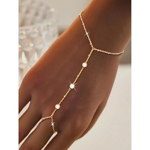 choice of all Hand Chain Bracelet Gold Finger Ring Bracelet Hand Chain for Women Trendy Birthday Jewelry Gifts - color: A6:Hand Chain Bracelet-gold