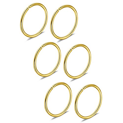 Ruifan 6-30PCS Non Pierced Stainless Steel Clip on Closure Round Ring Fake Nose Lip Helix Cartilage Tragus Ear Hoop Earrings Jewelry 20G - color: Gold-8mm