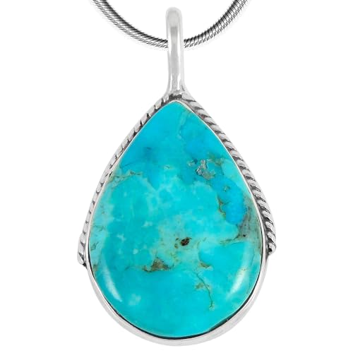 Turquoise Pendant Necklace Sterling Silver 925 (Sterling Silver Pendant with 20" Stainless Chain)