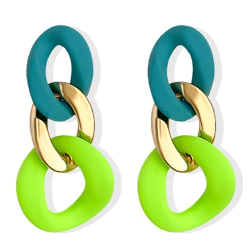 Charm Elegant Hollow Color Chain Acrylic Geometric Temperament Dangle Drop Earrings Bohemian Minimalist Hypoallergenic Jewelry Gift - color: Green Gold Green