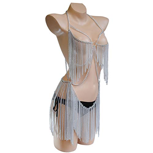 Women's Sexy Suit Body Chain - color: Silvery Color-Personality Hanging Needle Connected Body Chain-8