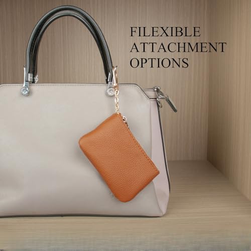 Full Grain Leather Coin Purse with Key Chain - Small Change Purse Keychain Card Holder Keychain Pouch Small Keychain Wallet for Women and Men (Brown) - color: Brown, Regular Size