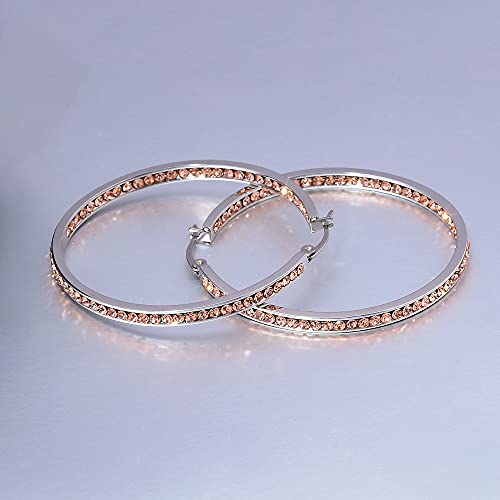 CiNily Mult-colors Crystal Stainless Steel Hoop Earring for Women Hypoallergenic Jewelry for Sensitive Ears Large Big Hoop Earrings 2" - color: Champagne