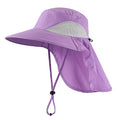 Home Prefer Outdoor UPF50+ Sun Hat Wide Brim Mesh Fishing Hat with Neck Flap - color: Purple