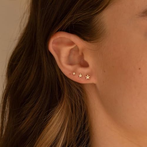 VRIUA 20G Tiny Flat Back Earrings for Women - 14K Gold/Silver Plated Small Flat Back Stud Earrings Hypoallergenic Cartilage Helix Piercing Jewelry - color: 4/5/6mm-Star Flat Gold