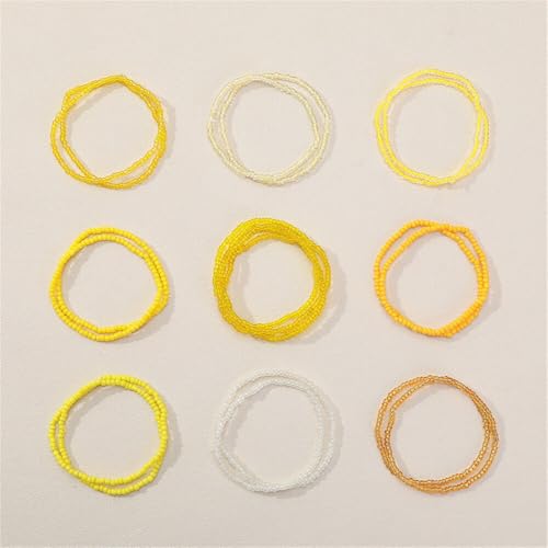 Fuqimanman2020 18Pcs Boho Stackable Beaded Bracelets for Women Colorful Handmade Multilayered Rice Beads Anklets Set Summer Beach Bohemian Jewelry Gift - color: Style 2 Yellow
